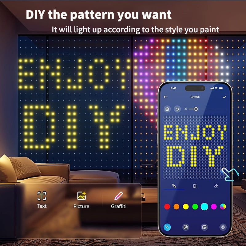 1pc, Intelligent Decorative String Lights, Christmas Ornaments, APP Control to for Switch At Any Time, Support for Dynamic DIY Graffiti Text Editing, 1600 Color Adjustable Screen, Synchronized Music, for Holiday Party, Home D