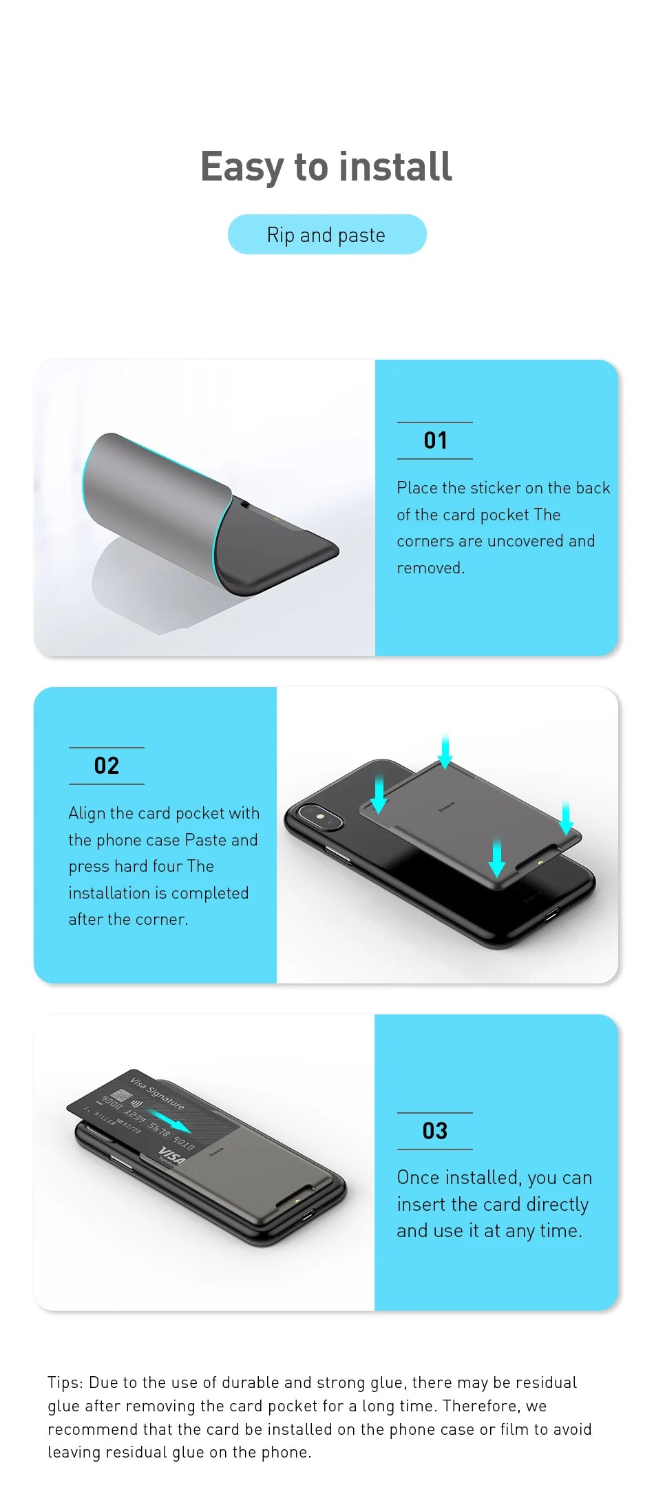 Baseus Universal Phone Back Slot Card Wallet Case For iPhone X Xs Luxury 3M Sticker Silicone Phone Pouch Case For Samsung Xiaomi