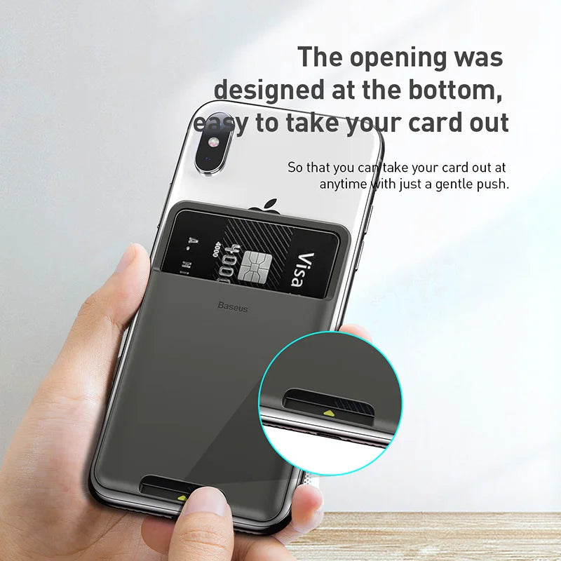 Baseus Universal Phone Back Slot Card Wallet Case For iPhone X Xs Luxury 3M Sticker Silicone Phone Pouch Case For Samsung Xiaomi