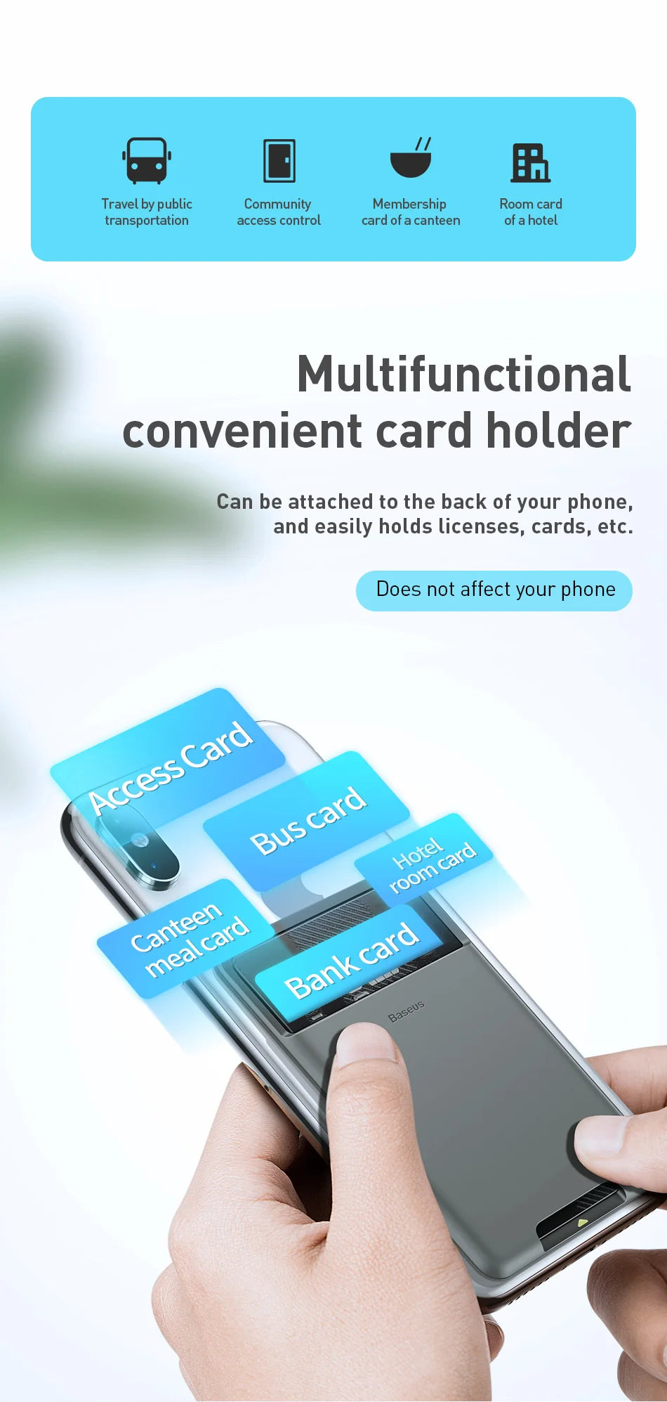 Baseus Universal Phone Back Slot Card Wallet Case For iPhone X Xs Luxury 3M Sticker Silicone Phone Pouch Case For Samsung Xiaomi