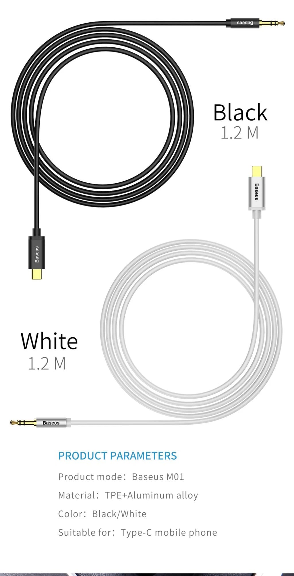 Baseus USB Type C Aux Audio Cable USBC to 3.5mm Jack Female Adapter For Headphone Headset Speaker Cord For Xiaomi Huawei Samsung