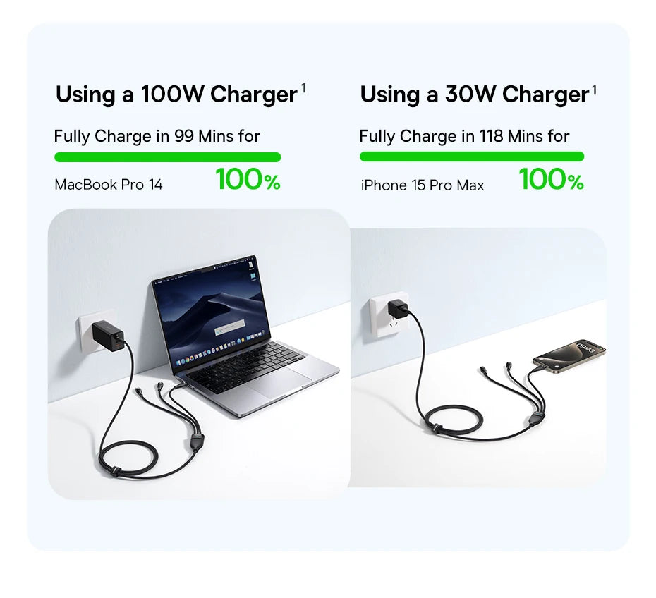 Baseus 3 in 1 USB C Cable 6A 100W Fast Charging Cable For iphone 15 16 pro Type C Cable For Macbook Air Data Cord Xiaomi Oneplus