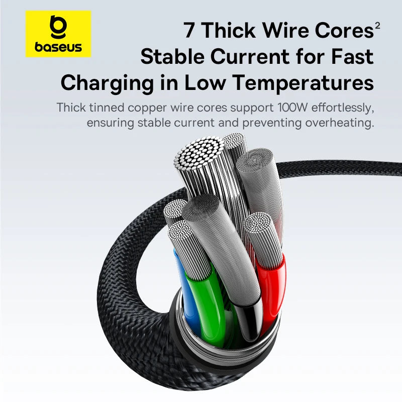 Baseus 3 in 1 USB C Cable 6A 100W Fast Charging Cable For iphone 15 16 pro Type C Cable For Macbook Air Data Cord Xiaomi Oneplus