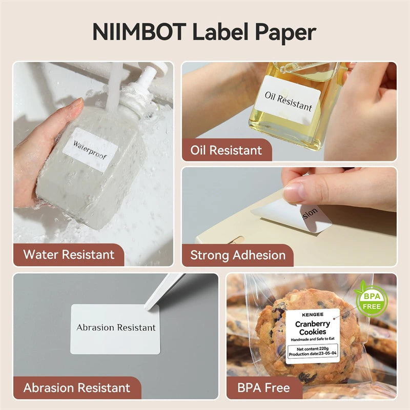 NIIMBOT Thermal Label Paper for B1/B21/B3S Printer 10 Rolls Set Scratch-resistant Sticker Waterproof Oil-Proof Label Tape