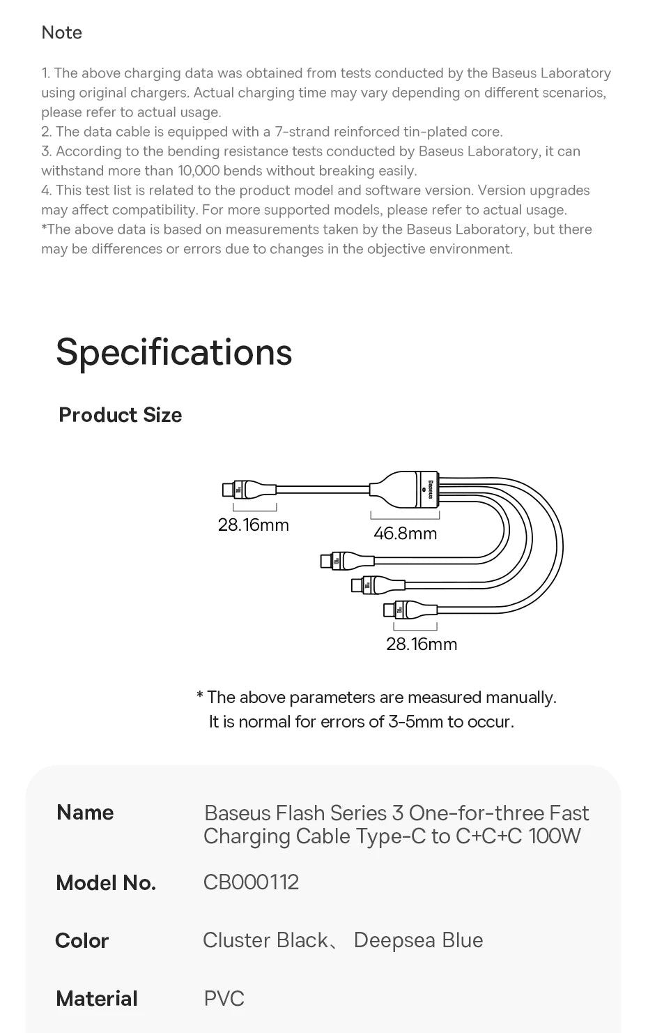 Baseus 3 in 1 USB C Cable 6A 100W Fast Charging Cable For iphone 15 16 pro Type C Cable For Macbook Air Data Cord Xiaomi Oneplus