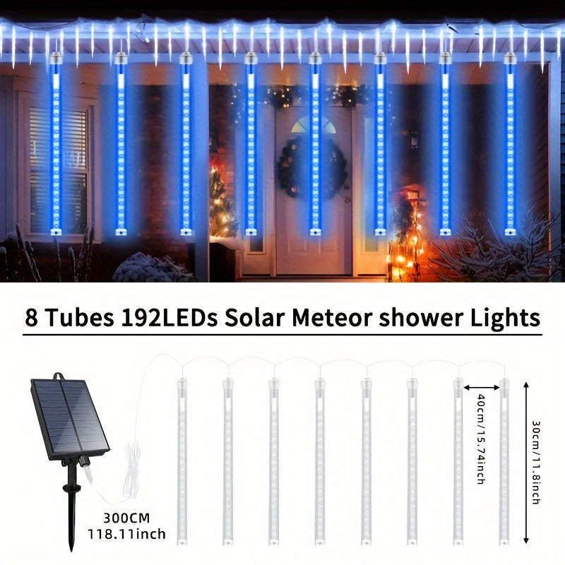 Loyyz Solar-Powered LED Meteor Shower Lights - IPX4 Waterproof, Blue Starry String Lights for Outdoor Christmas Tree, Garden, and Holiday Decorations - Perfect for Parties, Weddings, Ramadan, Solar Christmas Lights