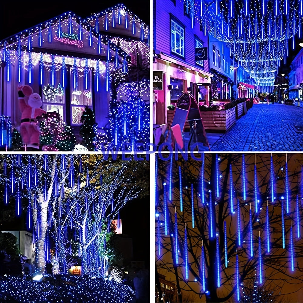 Loyyz Solar-Powered LED Meteor Shower Lights - IPX4 Waterproof, Blue Starry String Lights for Outdoor Christmas Tree, Garden, and Holiday Decorations - Perfect for Parties, Weddings, Ramadan, Solar Christmas Lights