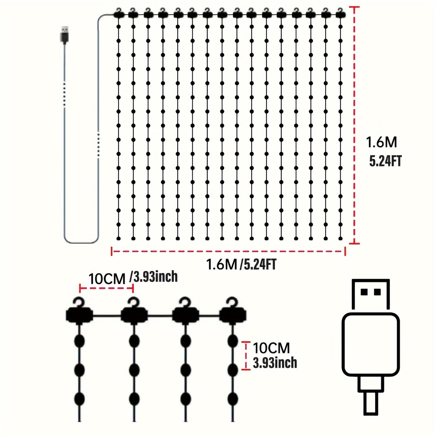 1pc Smart LED Curtain Lights, 158.5cm x 158.5cm, DIY Artistic Indoor String Lights with App & Remote Control, USB Powered, RGB & Warm White, Music Sync, Dimmable, for Wedding, New Year, Christmas, Valentine's, Thanksgiving, M