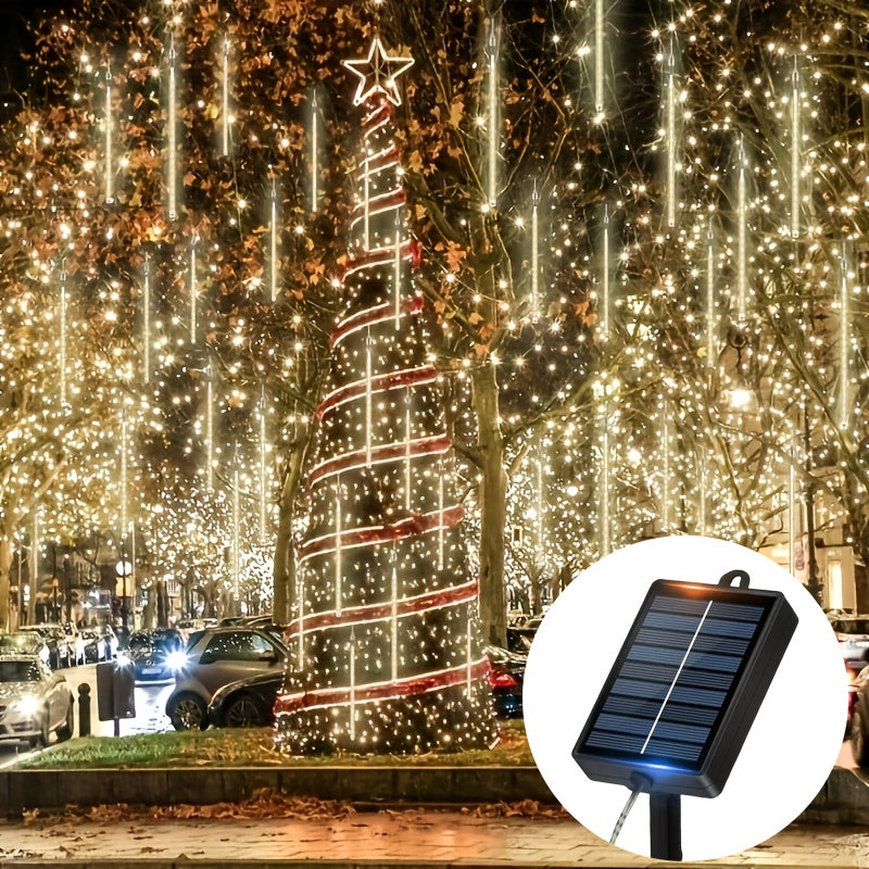 Loyyz Solar-Powered LED Meteor Shower Lights - IPX4 Waterproof, Blue Starry String Lights for Outdoor Christmas Tree, Garden, and Holiday Decorations - Perfect for Parties, Weddings, Ramadan, Solar Christmas Lights