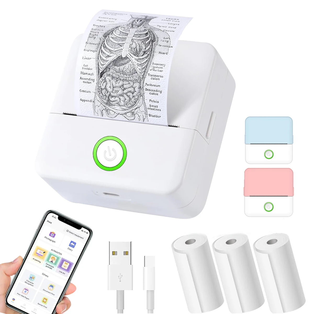 Mini Printer, Inkless Sticker Maker, Free Cut Small Pocket Printer, Portable Thermal Printer for Photo Journal Notes Memo