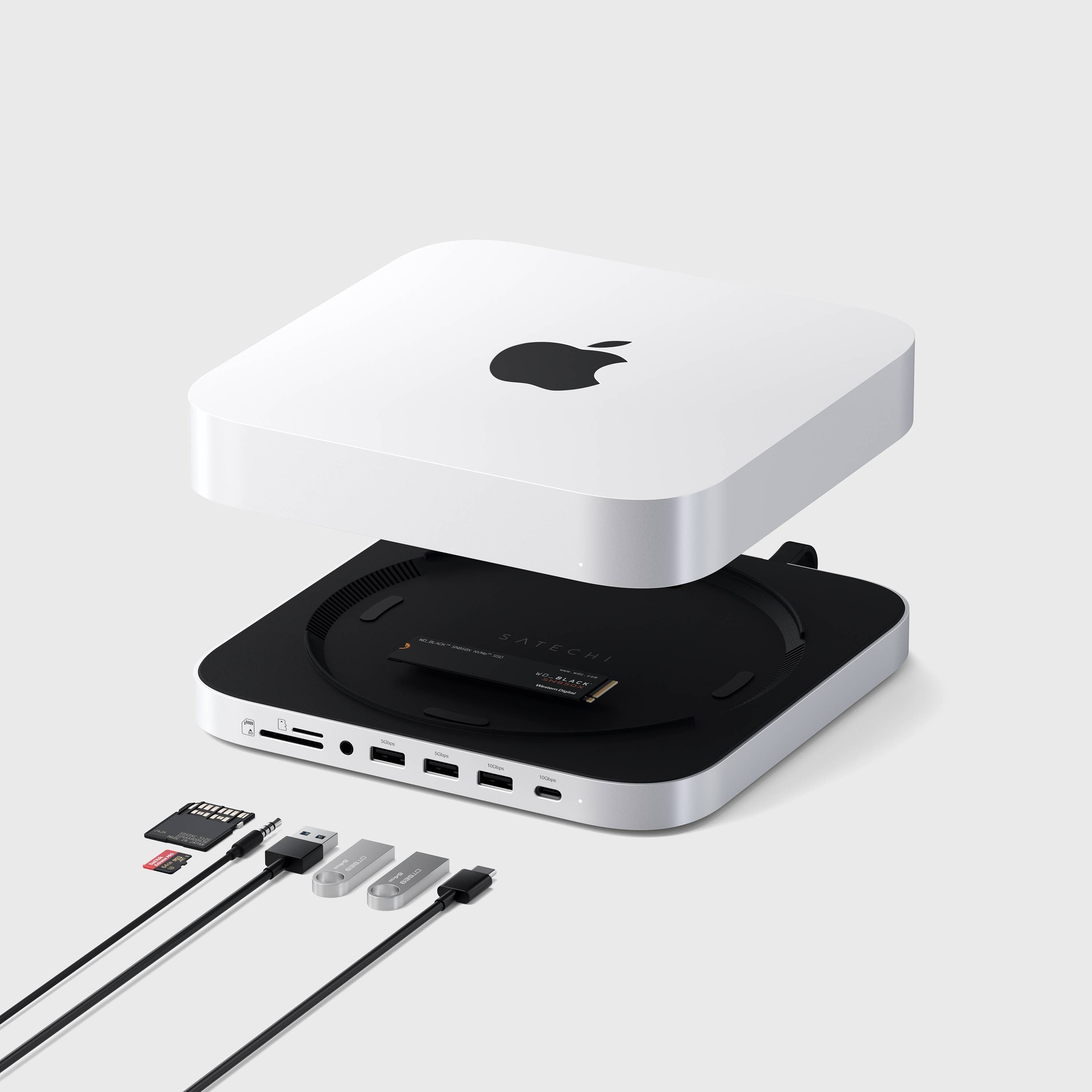 Satechi USB-C Alu Stand & Hub m. NVME SSD Fach für Mac mini