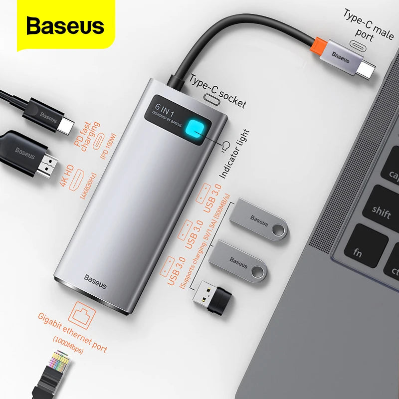 Baseus USB C HUB USB 3.0 3 0 Type C Multi HUB for Macbook Pro Air Surface Pro 7 USB Ethernet Network HUB Dock Station Splitter