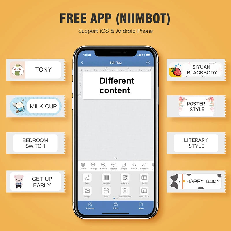 NiiMbot D11 Label Maker Machine Portable Wireless Bluetooth Thermal Label Printer Multiple Templates Available for Office Home