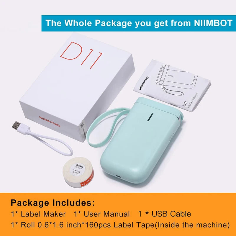 NiiMbot D11 Label Maker Machine Portable Wireless Bluetooth Thermal Label Printer Multiple Templates Available for Office Home