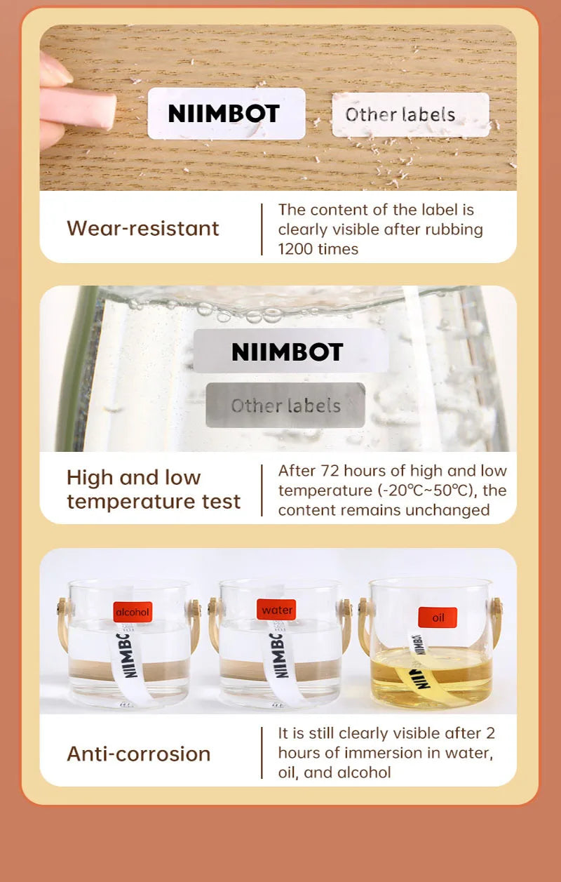 Niimbot B18 PET Label Paper Waterproof Anti-Oil Tag 8-10 Years Life Printing Sticker For Thermal Portable Label Printer Maker